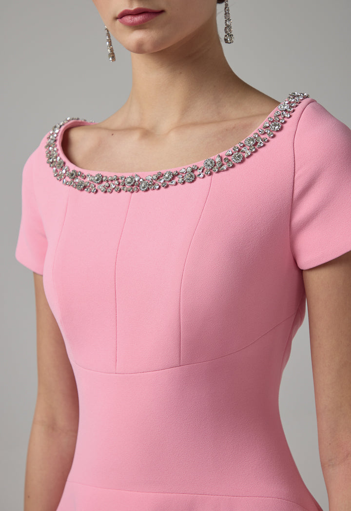 Choice Crystal Embellished Sleeveless Midi Dress Pink