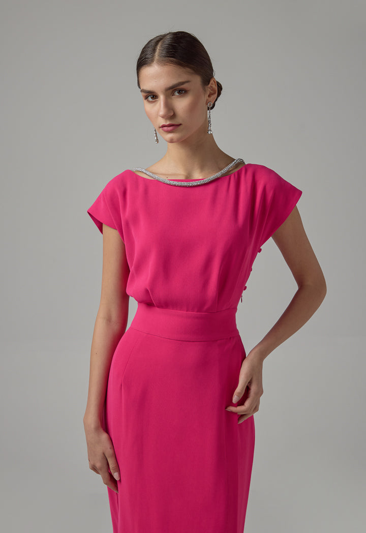 Choice Crystal Embellished Sleeveless Midi Dress Fuchsia