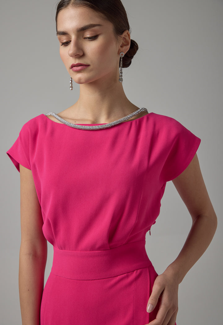 Choice Crystal Embellished Sleeveless Midi Dress Fuchsia