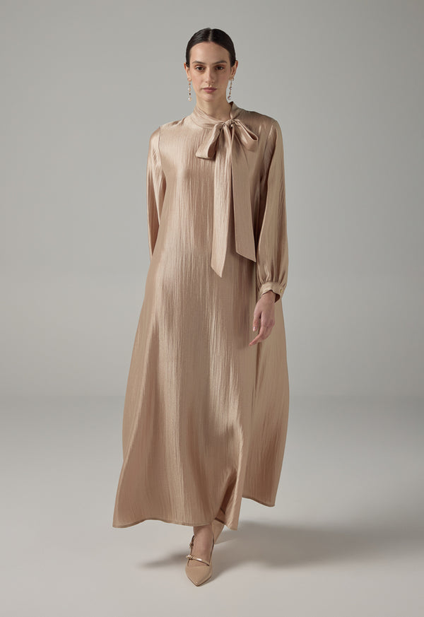 Choice Solid Non Detachable Scarf Maxi Dress Rose Gold