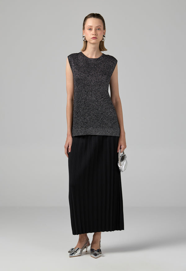 Choice Sleeveless Knitted Lurex Top Black
