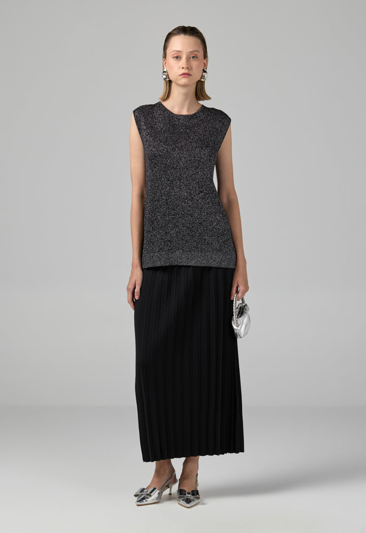 Choice Sleeveless Knitted Lurex Top Black