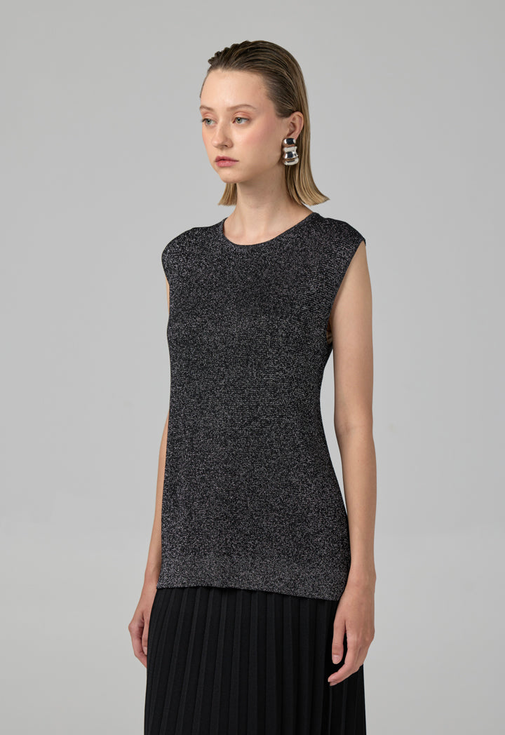 Choice Sleeveless Knitted Lurex Top Black