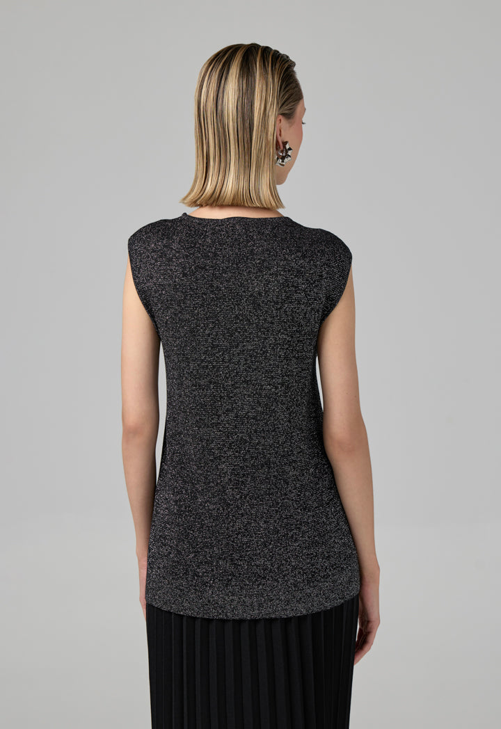 Choice Sleeveless Knitted Lurex Top Black