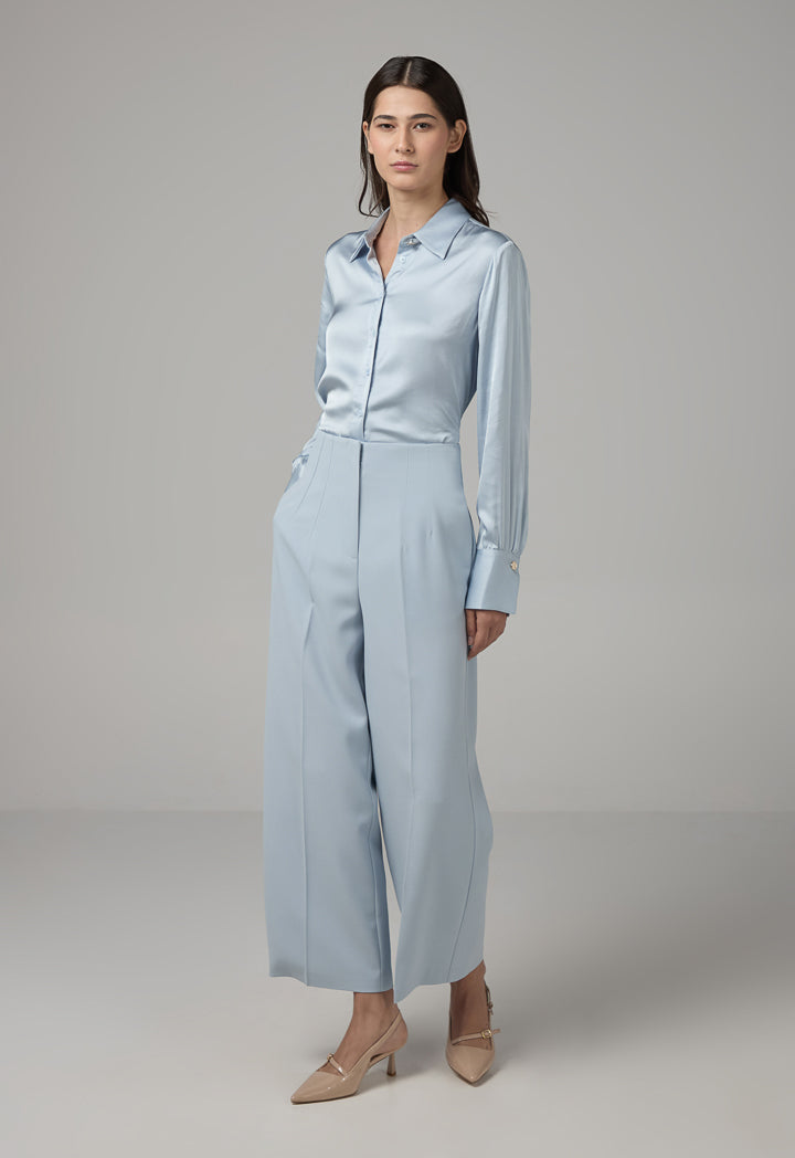 Choice Solid Wide Leg Trousers Blue