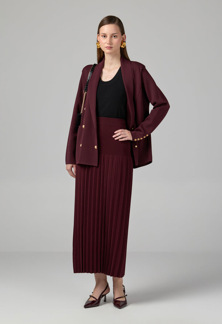 Choice Basic Pleated Knitted Maxi Skirt Burgundy