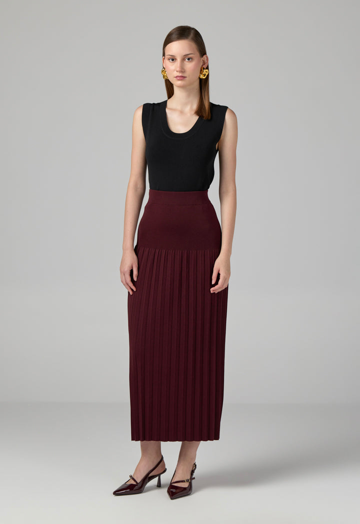 Choice Basic Pleated Knitted Maxi Skirt Burgundy