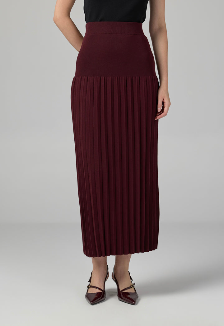 Choice Basic Pleated Knitted Maxi Skirt Burgundy