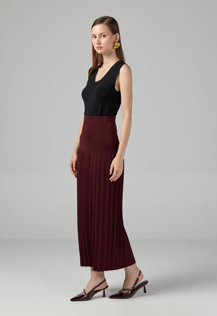 Choice Basic Pleated Knitted Maxi Skirt Burgundy