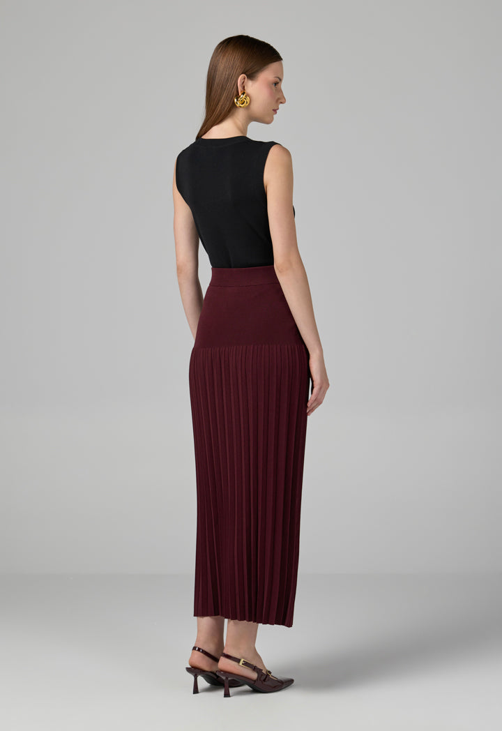 Choice Basic Pleated Knitted Maxi Skirt Burgundy