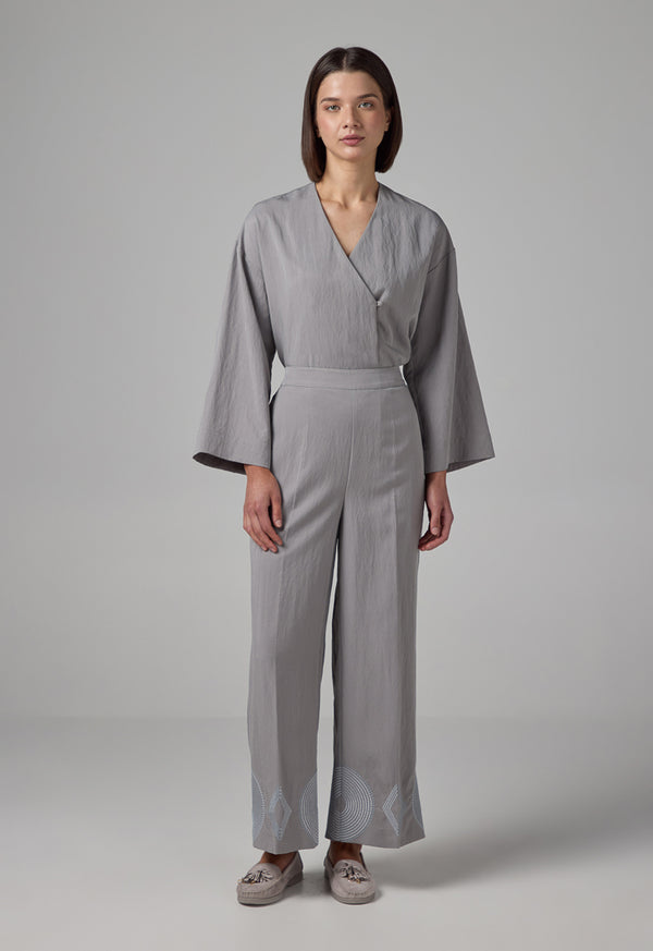 Choice Embroidered Wide Leg Trouser Grey