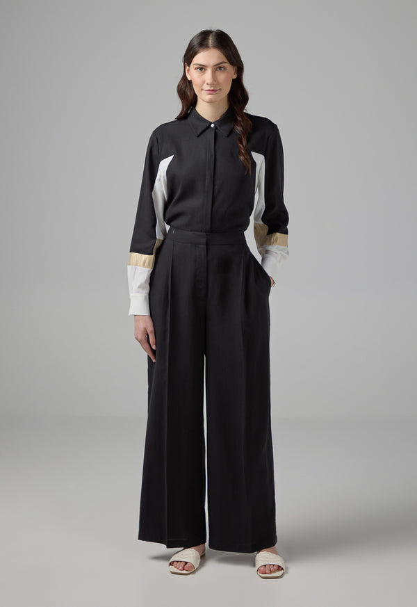 Choice Solid Straight Wide Leg Trousers Black