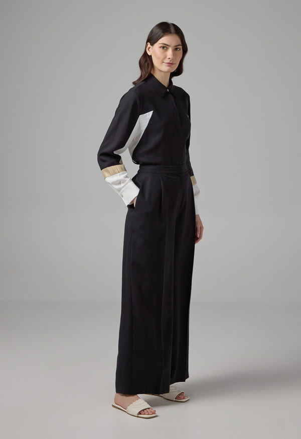 Choice Solid Straight Wide Leg Trousers Black