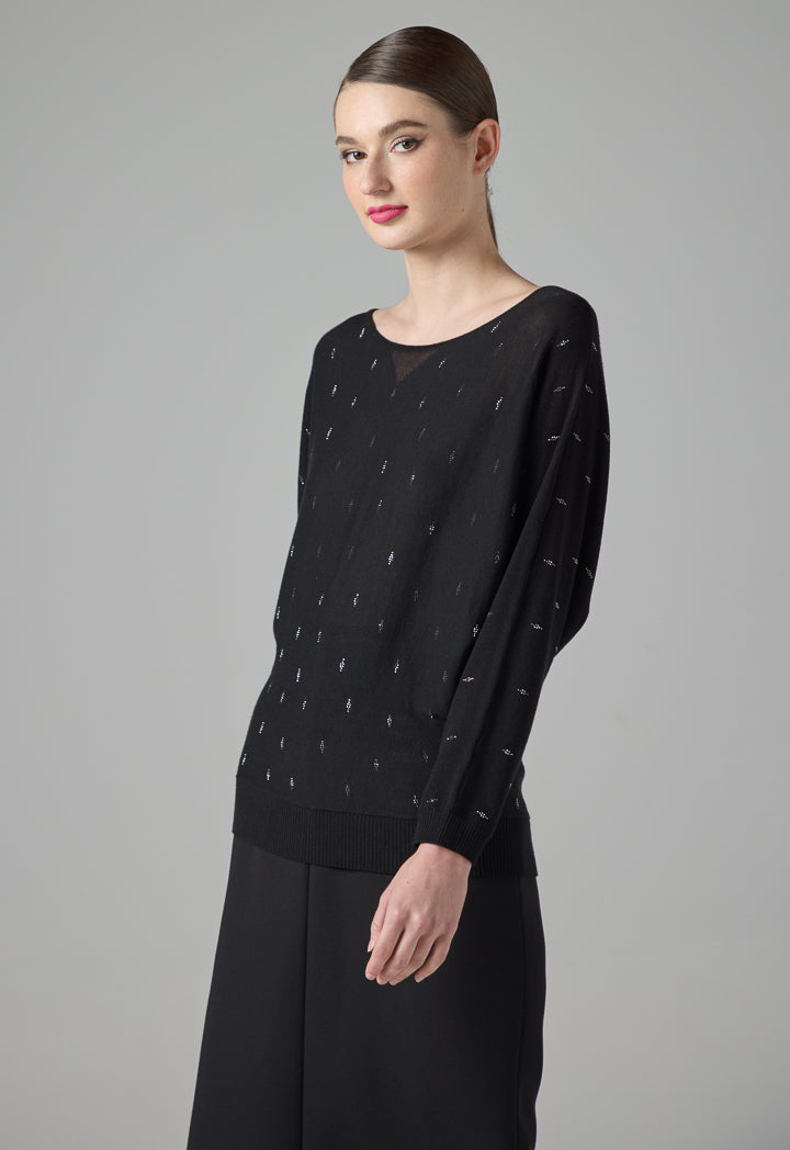 Choice Single Tone Ribbed Knitted Blouse Black