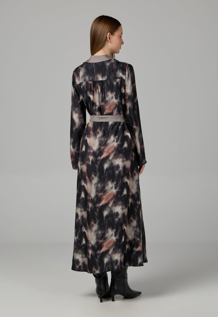 Choice Flared Printed Belted Dress  Multi Color