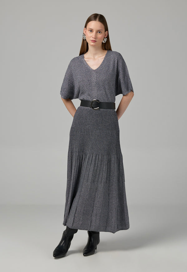 Choice Knitted Pleated Lurex Skirt Silver