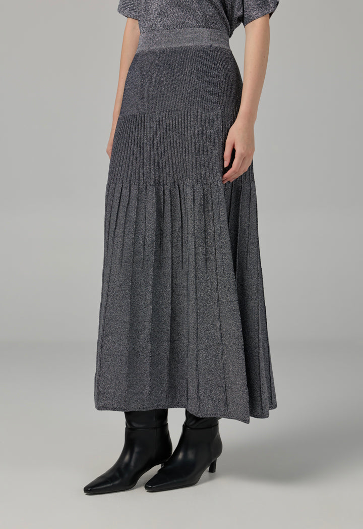 Choice Knitted Pleated Lurex Skirt Silver