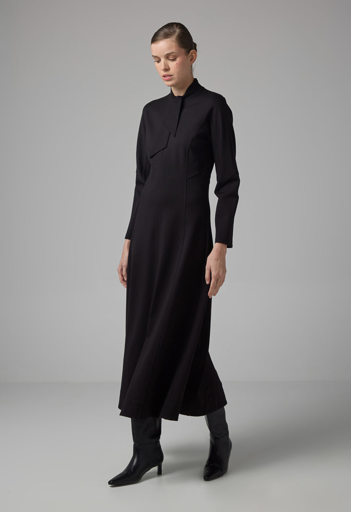 Choice Tie Neck Solid Dress Black