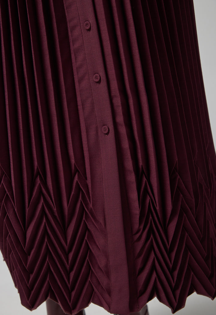 Choice Flap Pockets Pleated Dress Burgundy