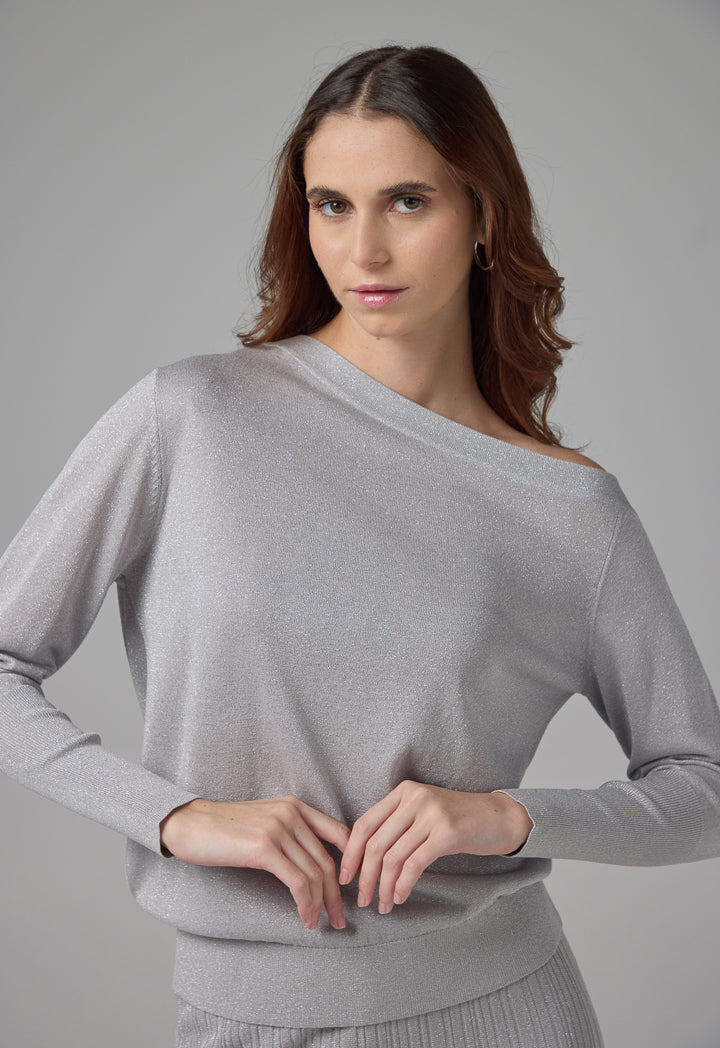 Choice Off Shoulder Lurex Top Silver