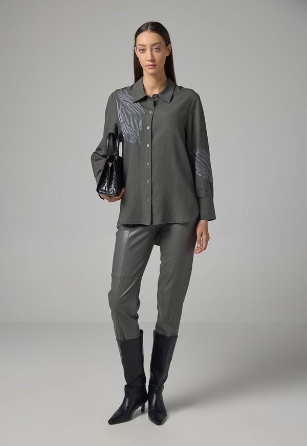 Choice High Low Embroidered Shirt Grey