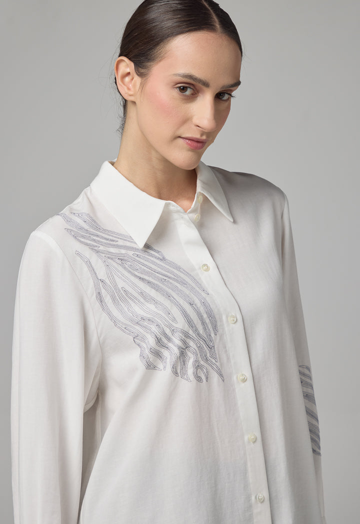 Choice High Low Embroidered Shirt Off White