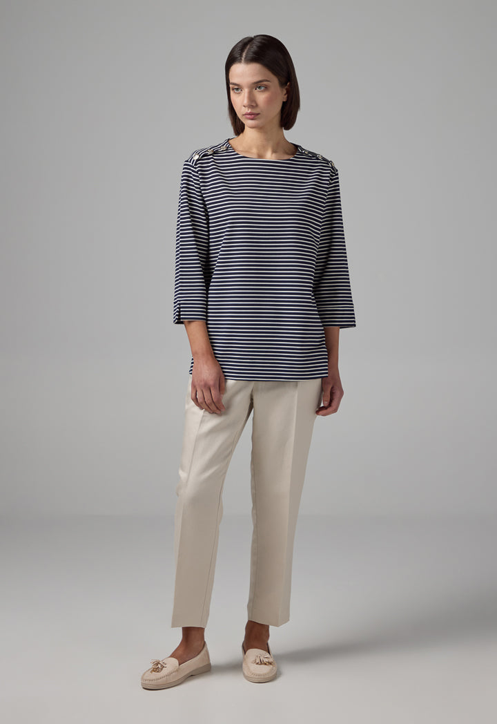 Choice Three Quarter Contrast Striped T-Shirt Navy-White
