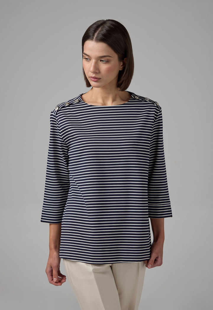 Choice Three Quarter Contrast Striped T-Shirt Navy-White