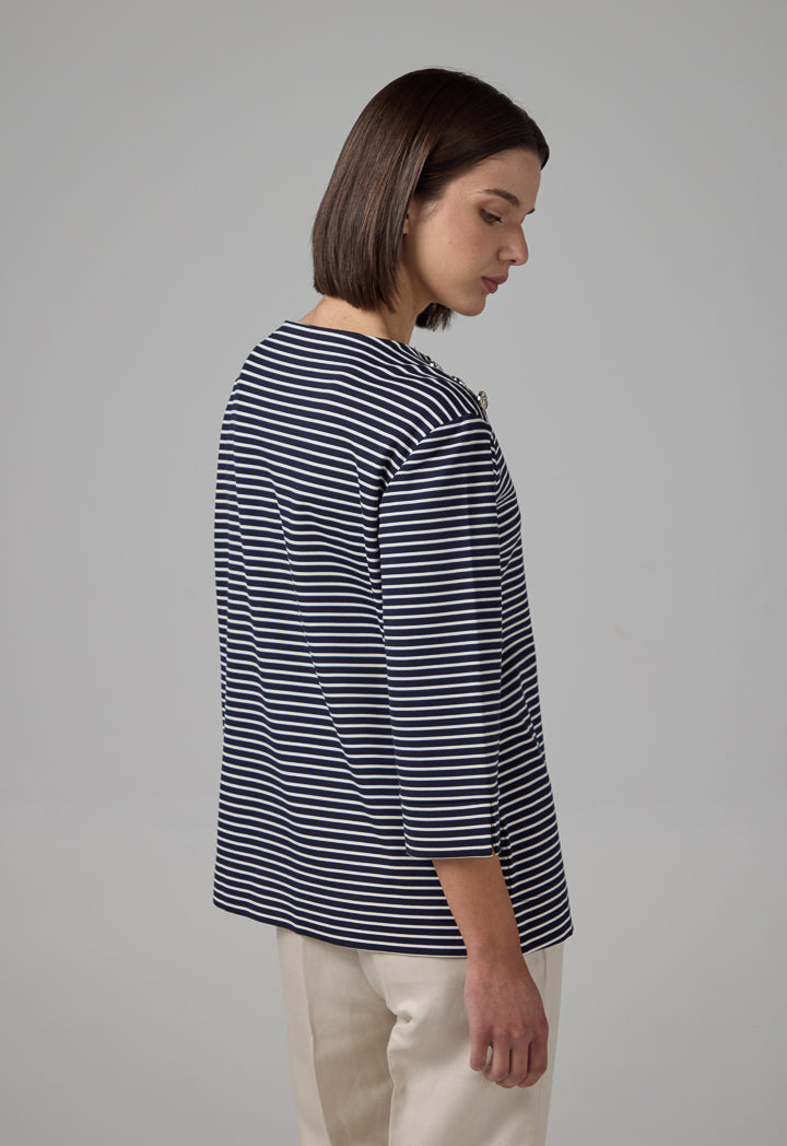 Choice Three Quarter Contrast Striped T-Shirt Navy-White