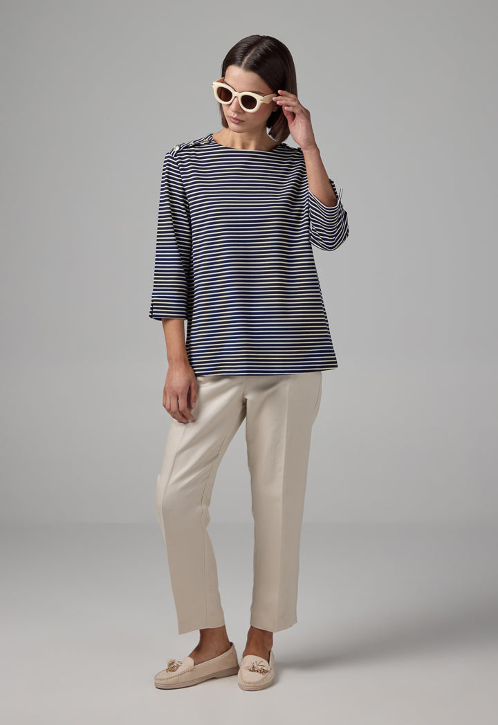 Choice Three Quarter Contrast Striped T-Shirt Navy-White