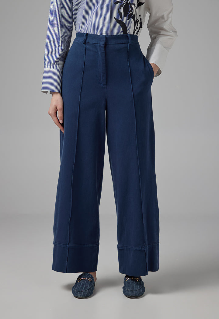 Choice Wide Leg Pintuck Denim Trousers Navy