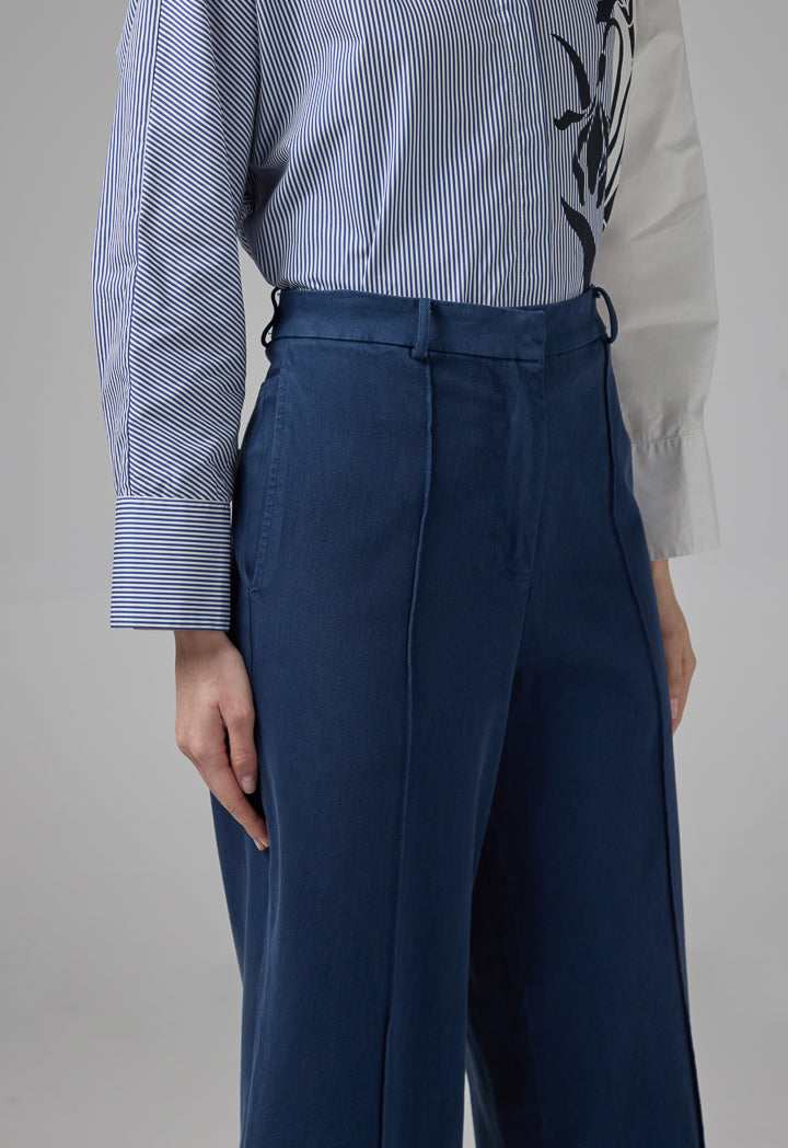 Choice Wide Leg Pintuck Denim Trousers Navy