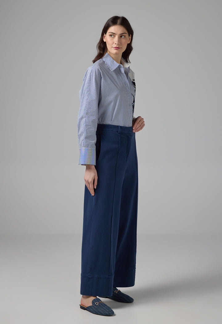 Choice Wide Leg Pintuck Denim Trousers Navy