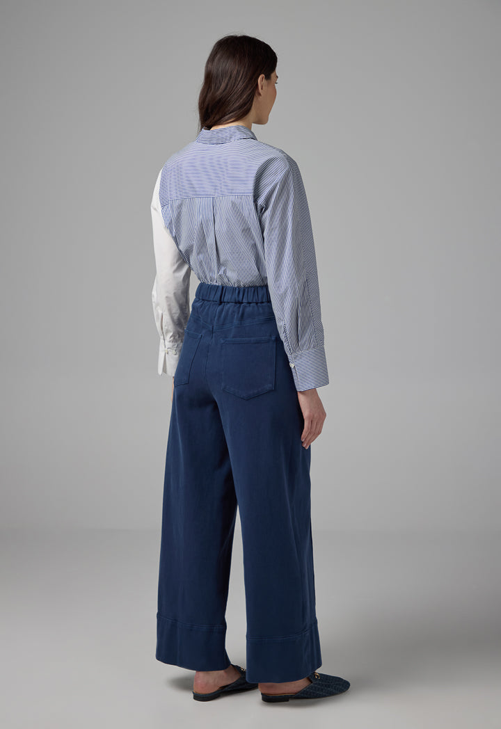 Choice Wide Leg Pintuck Denim Trousers Navy