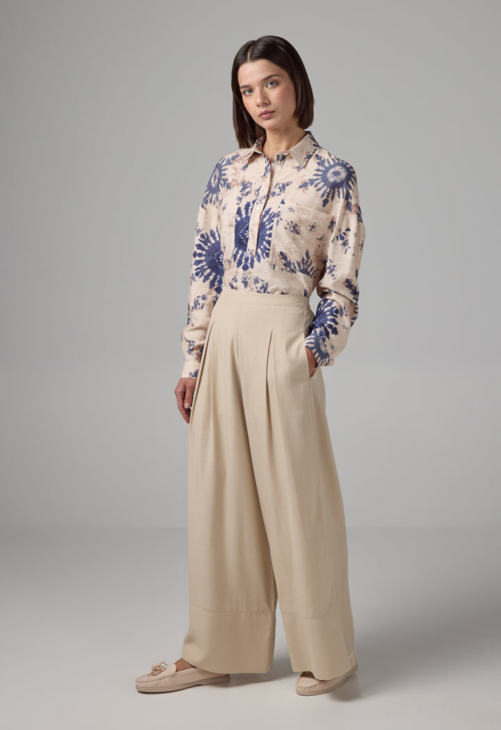 Choice Wide Leg Pleated Palazzo Trousers Beige