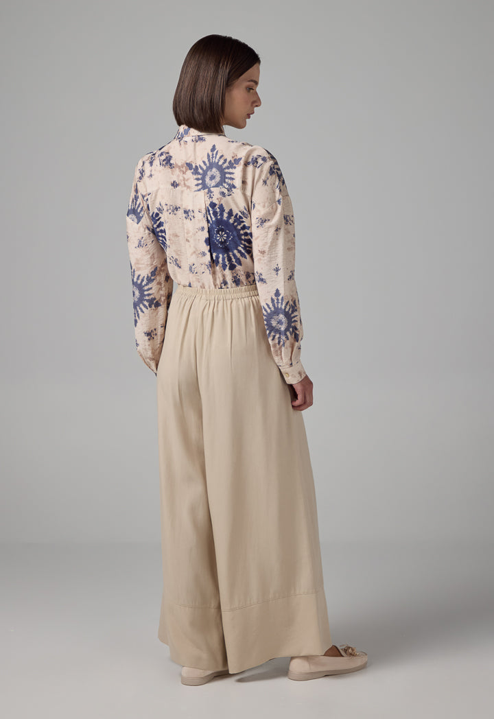 Choice Wide Leg Pleated Palazzo Trousers Beige