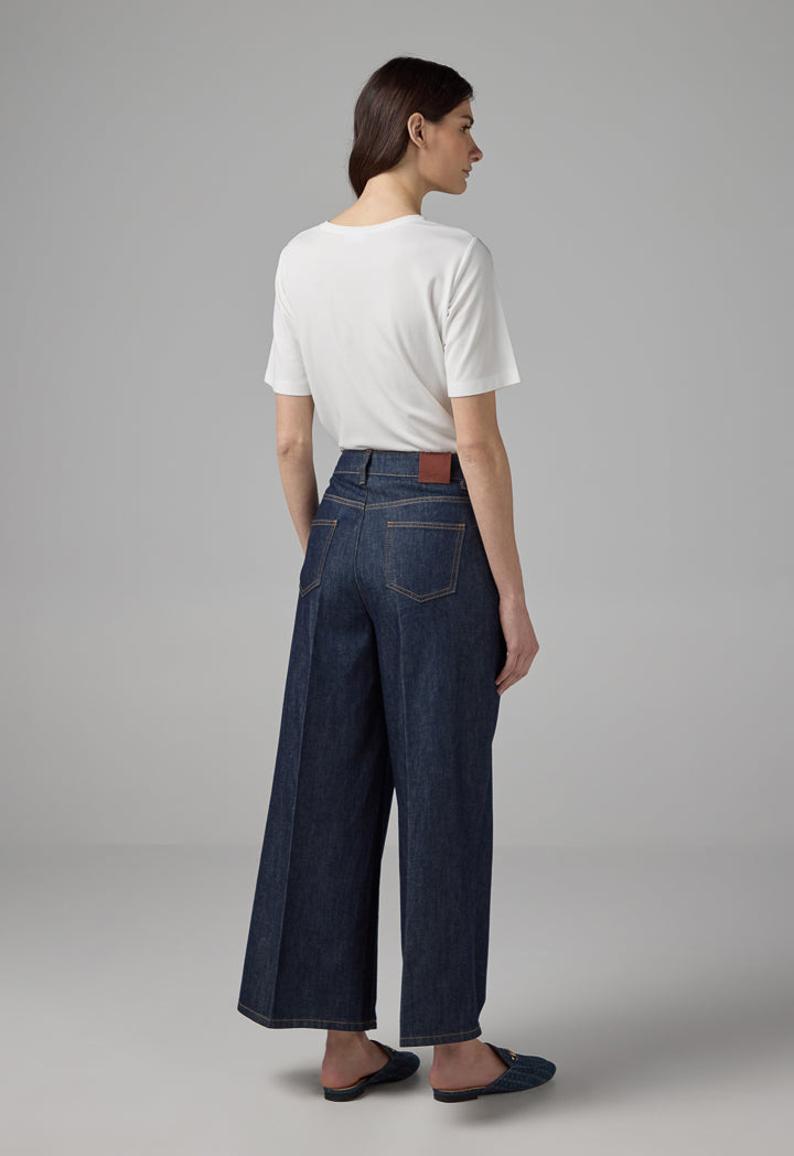 Choice Solid Wide Leg Denim Trousers Denim Blue