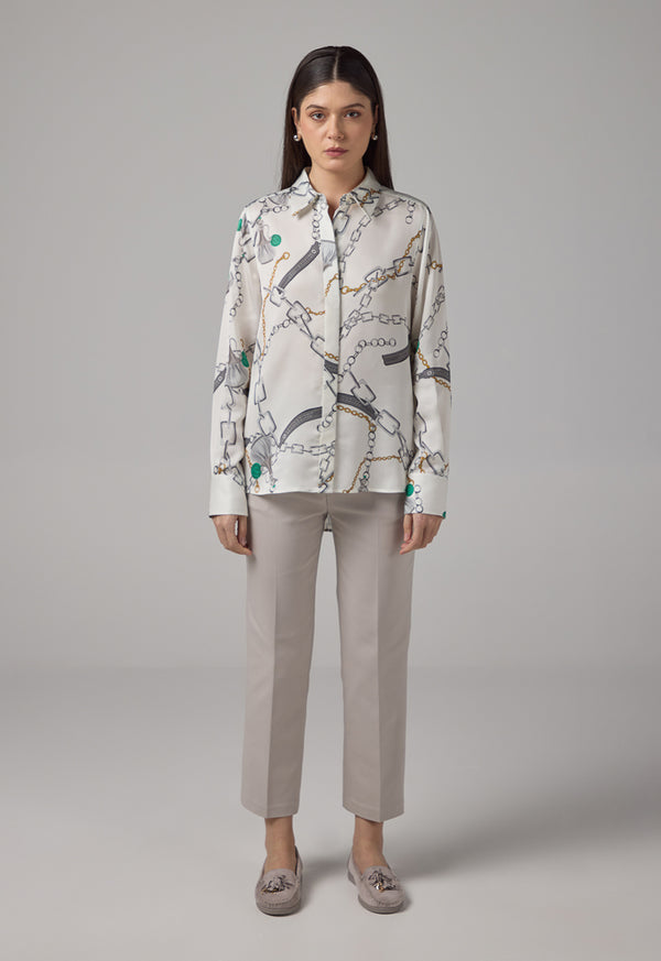 Choice Chain Print Long Sleeves Shirt Multi Color