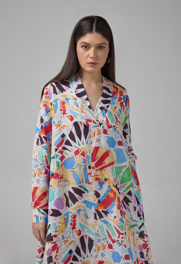 Choice Abstract Print V-Neck Dress Multi Color