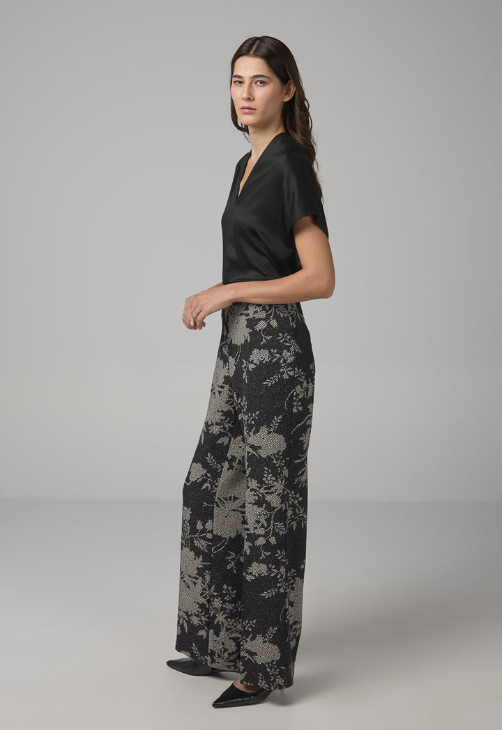 Choice Floral Print Wide Leg Trousers Black