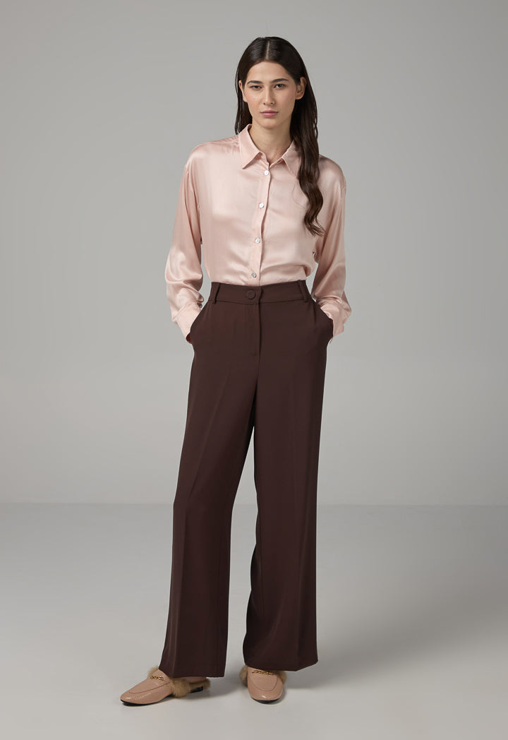 Choice Basic Straight Wide Leg Trousers Brown