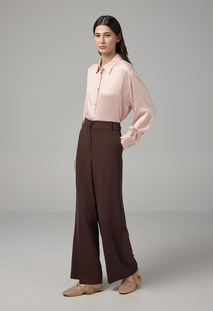 Choice Basic Straight Wide Leg Trousers Brown