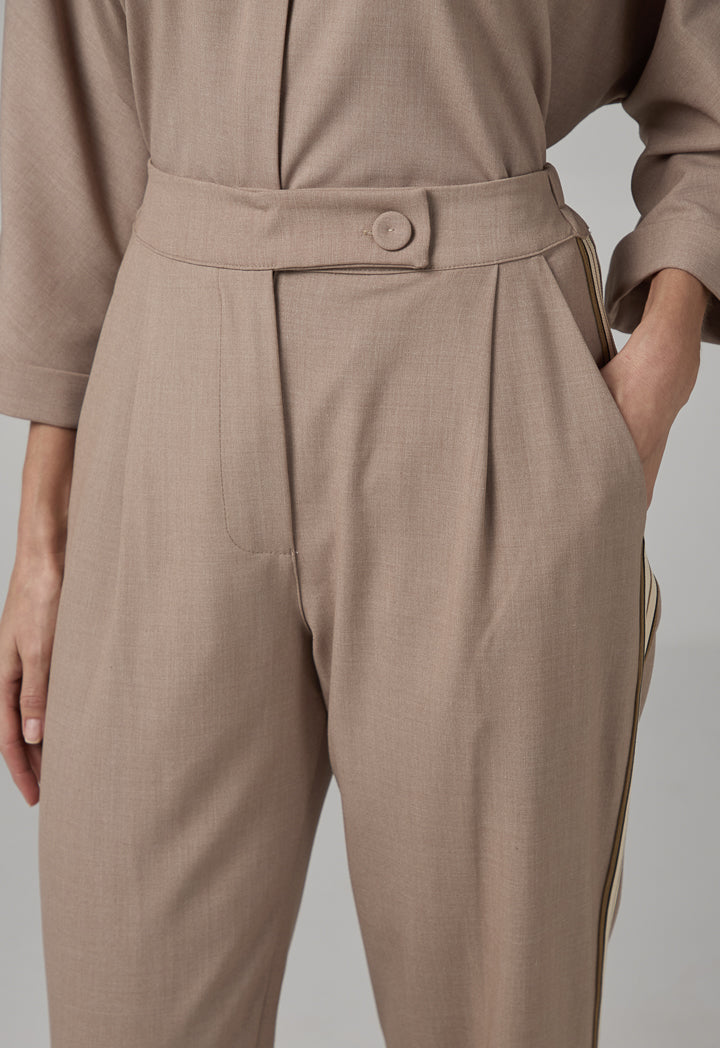 Choice Solid Straight Legs Trousers Beige