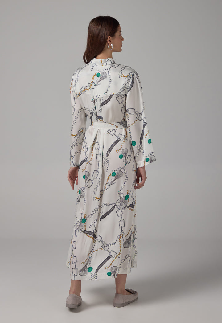 Choice Chain Printed Belted Maxi Shirt Dress Multi Color