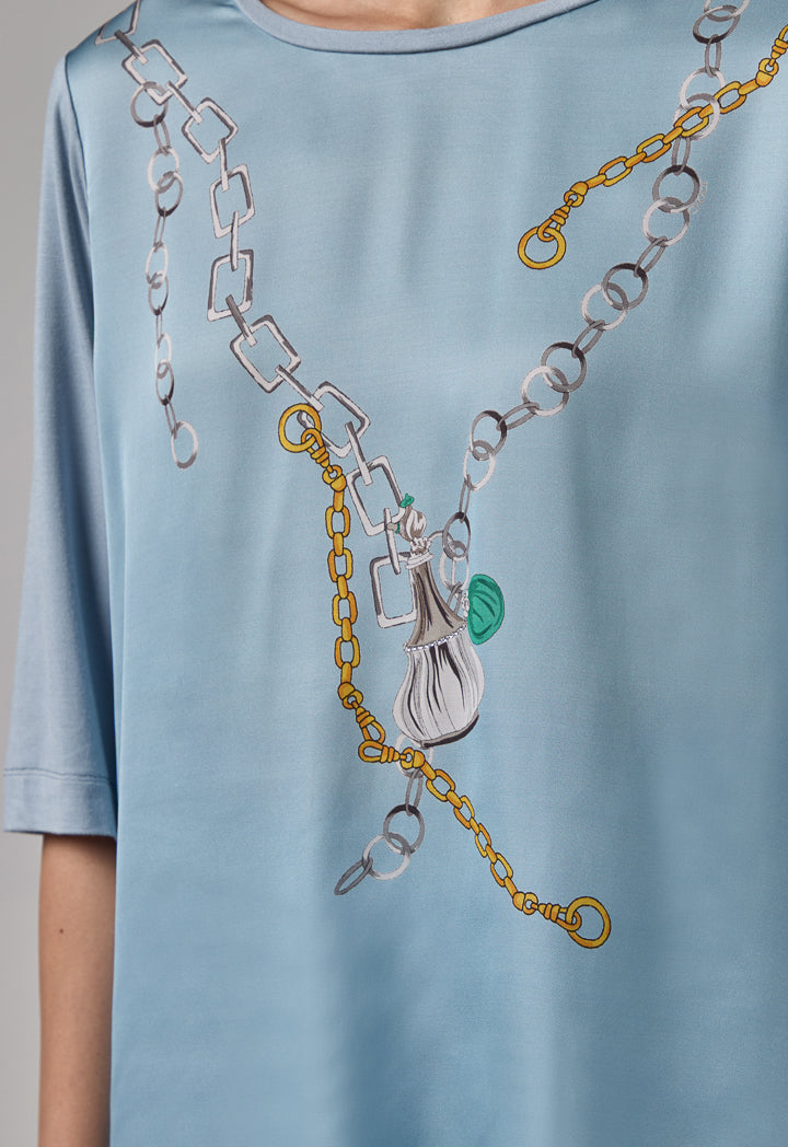Choice Chain Print Short Sleeve T-Shirt Blue