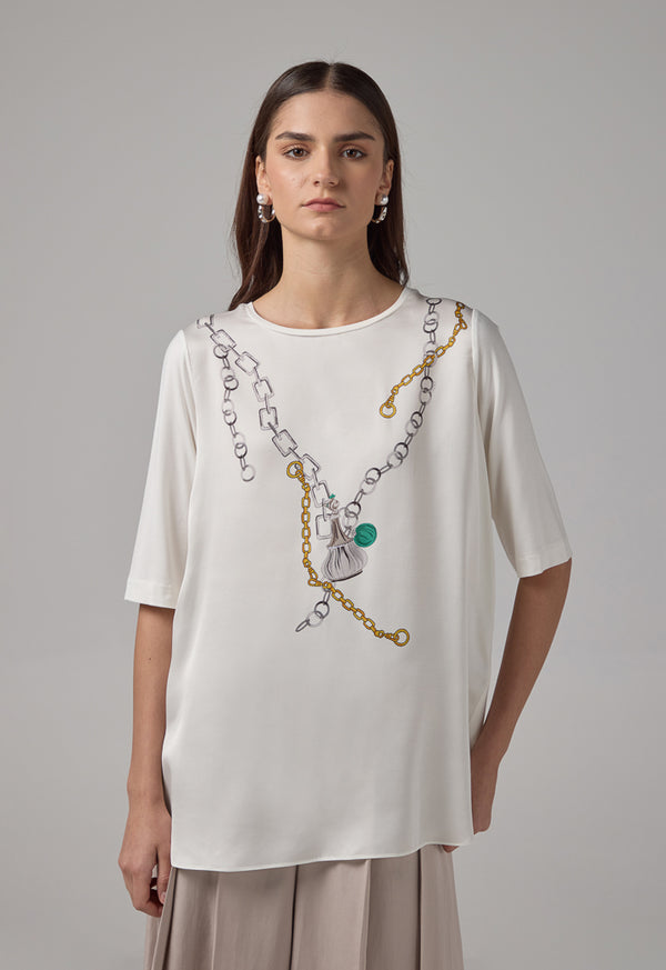Choice Chain Print Short Sleeve T-Shirt Off White