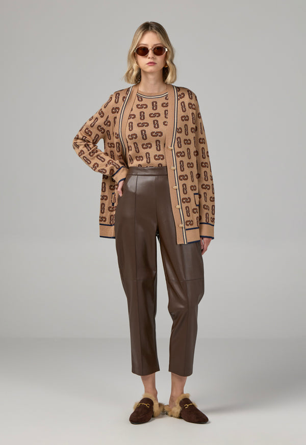 Choice Pu Leather Basic Trousers Brown