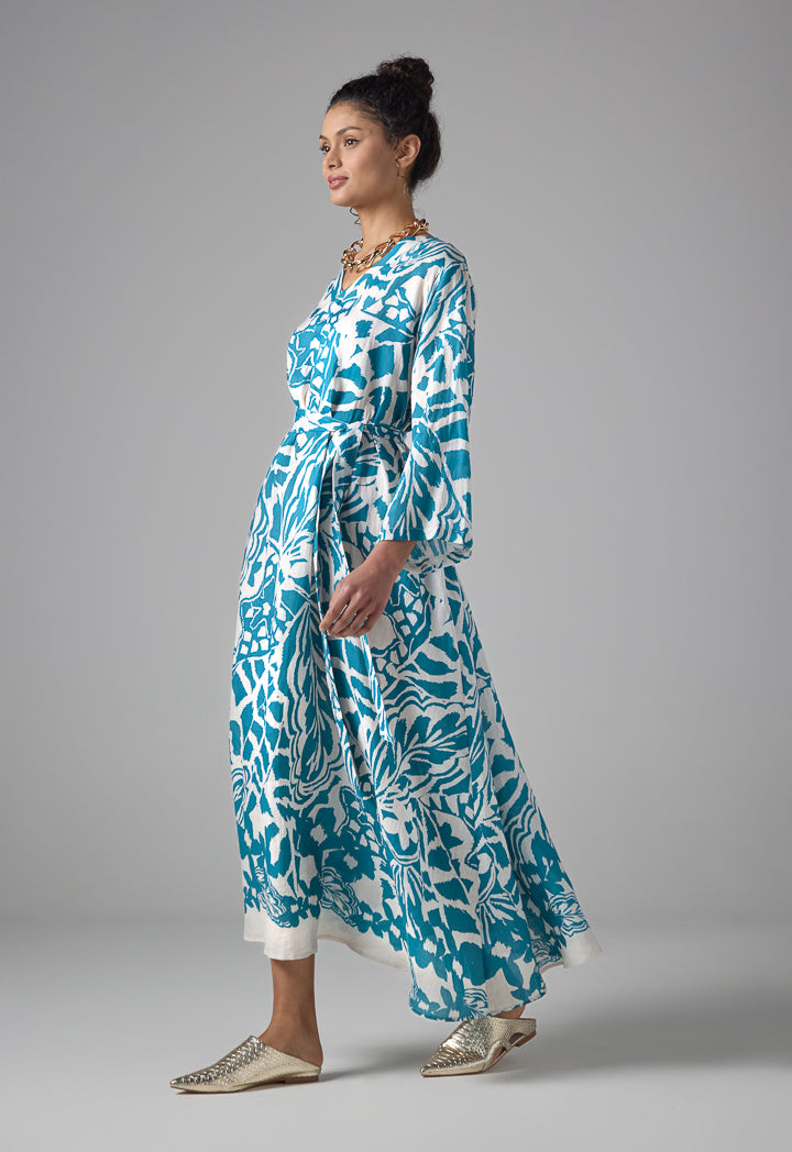 Choice Oversized Printed Belted Maxi Dress Teal