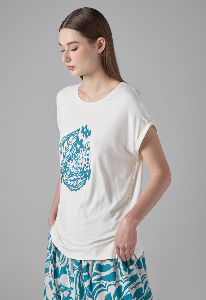 Choice Printed Motif Short Sleeves T-Shirt Teal