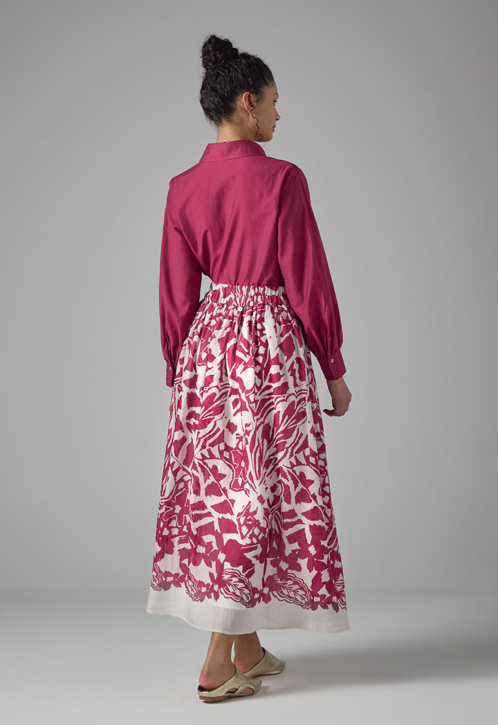 Choice Printed Flared Skirt Burgundy